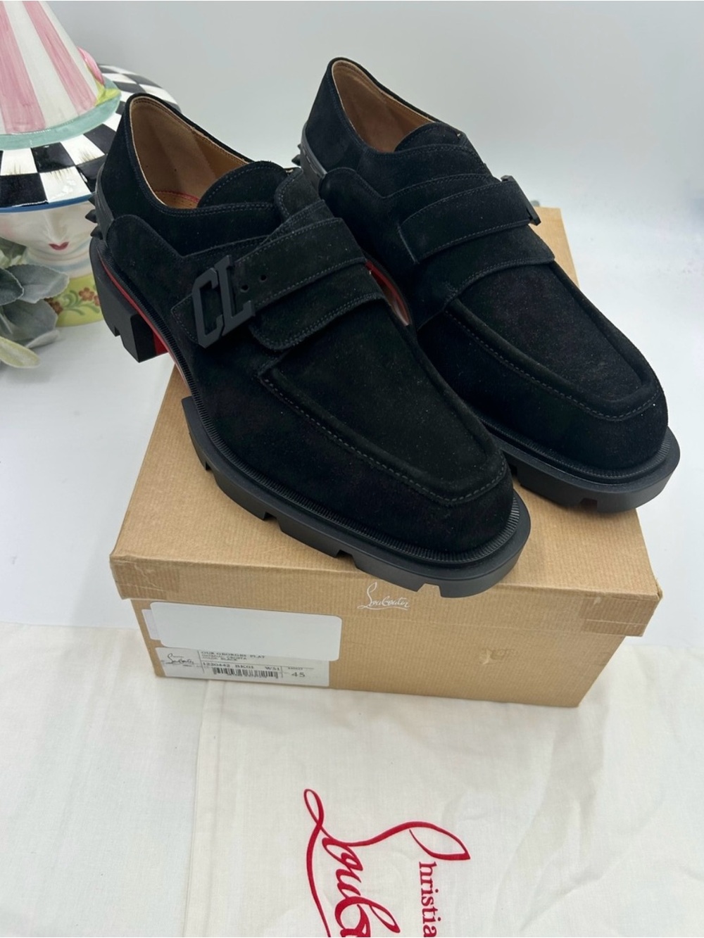 Men’s Christian Louboutin, our Georges suede lug sole loafers size 45 Italy